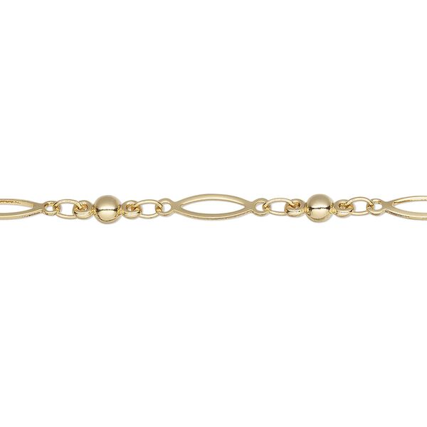 Chain, gold-finished brass, 3mm open oval and link. Sold per pkg of 5 feet. image number 0