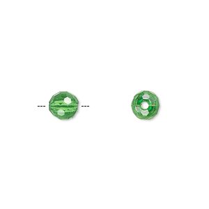 Bead, acrylic, green, 6mm faceted round. Sold per 100-gram pkg, approximately 740-790 beads.