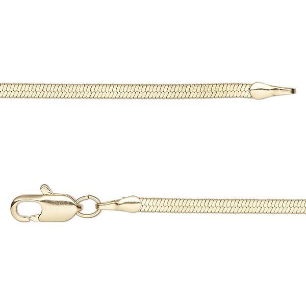 Chain, gold-finished brass, 2mm herringbone, 24 inches with lobster claw clasp. Sold individually. image number 0