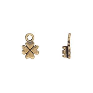 Crimp end, antiqued brass, 8mm 4-leaf clover with loop, 2mm inside diameter. Sold per pkg of 2.