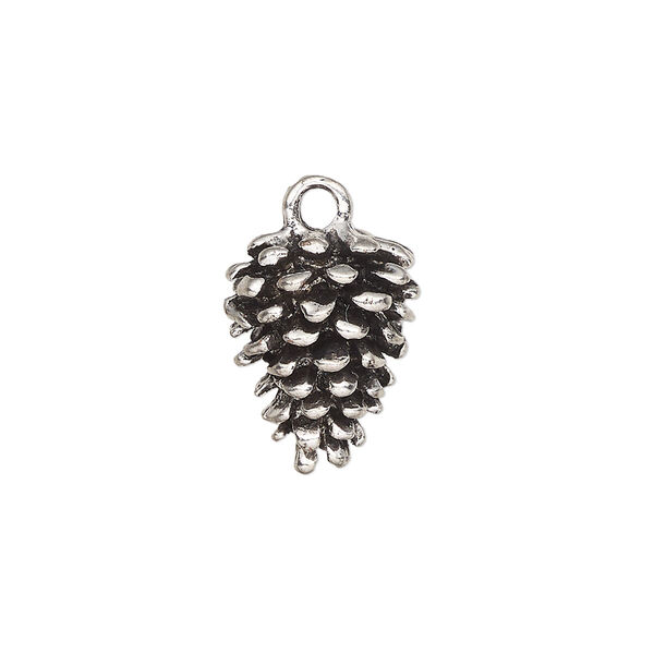 Charm, antique silver-finished "pewter" (zinc-based alloy), 16x12.5mm 3D pinecone. Sold per pkg of 4. image number 0