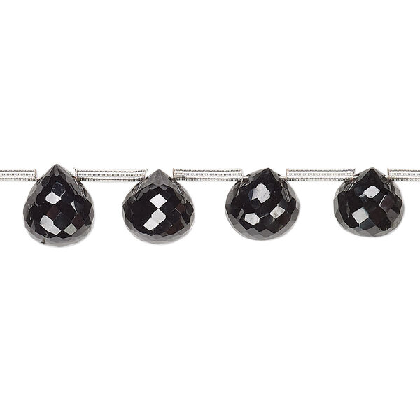 Bead, black spinel (natural), 7mm-10x9mm graduated hand-cut top-drilled faceted teardrop, B grade, Mohs hardness 8. Sold per 8-inch strand, approximately 15 beads. image number 0