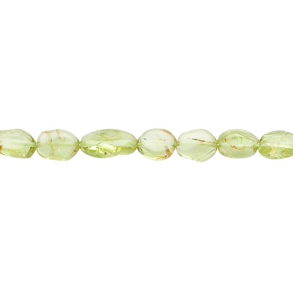 Peridot 1pkg1, hand-cut flat oval bead natural 13 inch 6x5mm-8x6mm image number 0