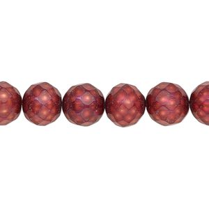 Pearl, cultured freshwater (dyed), cranberry, 9-11mm faceted semi-round with 0.2-0.7mm hole, C grade, Mohs hardness 2-1/2 to 4. Sold per 15-1/2" to 16" strand.