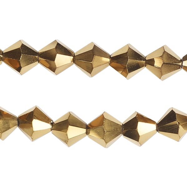 Bead, glass, opaque metallic gold, 8mm faceted bicone. Sold per pkg of (2) 13-inch strands, approximately 90 beads. image number 0