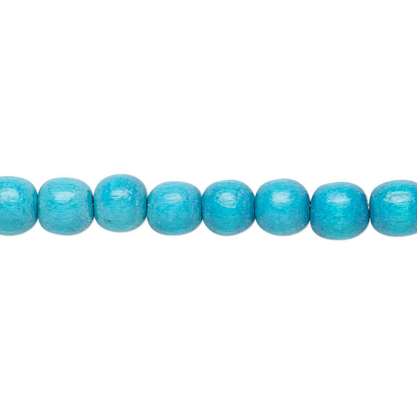 Bead, Taiwanese cheesewood (dyed / waxed), turquoise blue, 5-6mm round. Sold per pkg of (2) 15-1/2" to 16" strands. image number 0