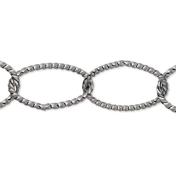 Chain, gunmetal-plated brass, 14mm twisted oval cable. Sold per pkg of 5 feet. image number 0