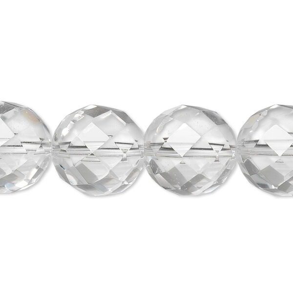 Bead, quartz crystal (natural), 14mm faceted round, A- grade, Mohs hardness 7. Sold per 8-inch strand, approximately 15 beads. image number 0