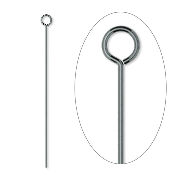 Eye pin, gunmetal-plated brass, 1-1/2 inches, 24 gauge. Sold per pkg of 100. image number 0