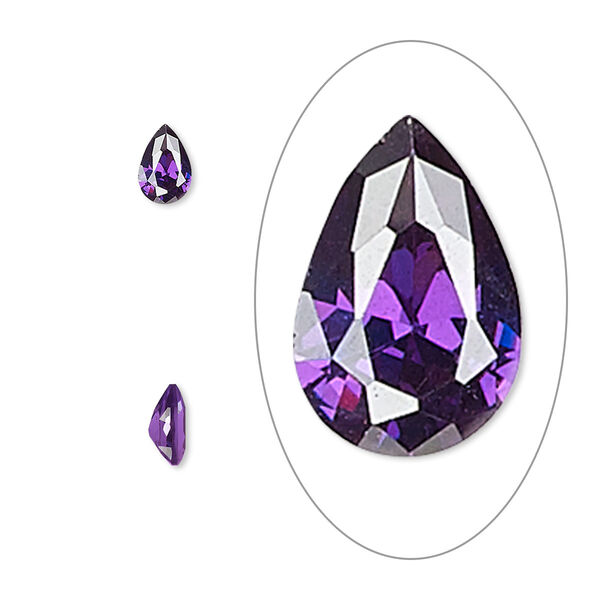 Gem, cubic zirconia, amethyst purple, 6x4mm faceted pear, Mohs hardness 8-1/2. Sold per pkg of 2. image number 0