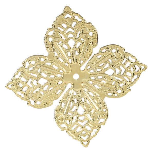 Component, gold-finished steel, 58.5mm filigree clover. Sold per pkg of 10. image number 0