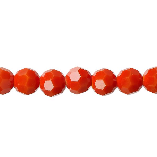 Bead, glass, 32-facet, opaque orange, 8mm faceted round. Sold per 15-1/2" to 16" strand. image number 0