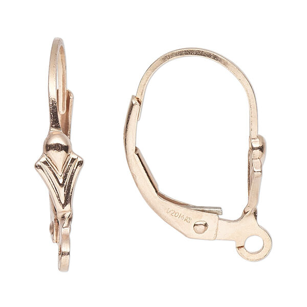 Ear wire, 14Kt rose gold-filled, 16mm leverback with fleur-de-lis and open loop. Sold per pair. image number 0