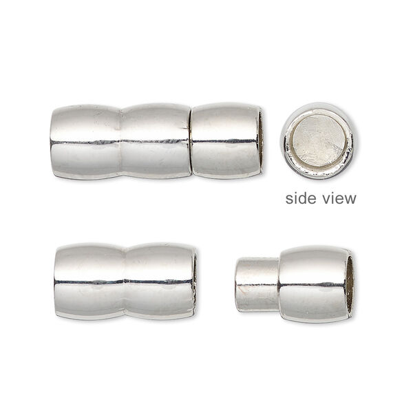 Clasp, magnetic barrel, imitation rhodium-plated "pewter" (zinc-based alloy), 22x8mm round tube with glue-in ends, 5.5mm inside diameter. Sold individually. image number 0