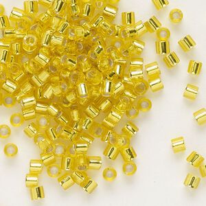 Seed bead, Delica®, glass, pkg/7.5g, #8 round, transparent silver-lined yellow (DBL-0145).