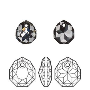 Drop 1pk crystal silver night, Crystal Passions® 11.5x10mm pendant majestic 6436
