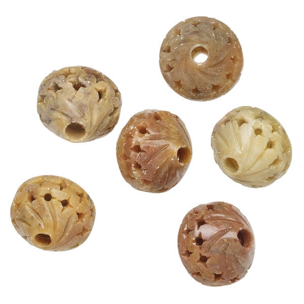 Soapstone 1pkg6, hand-cut carved double cone bead natural, 21x20mm-22x22mm image number 0