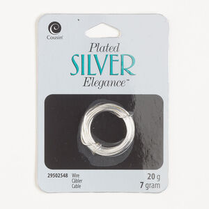 Wire 1pkg1 silver-plated copper, round, 20 gauge, 7-gram bundle.