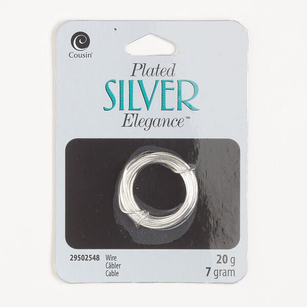 Wire 1pkg1 silver-plated copper, round, 20 gauge, 7-gram bundle. image number 0