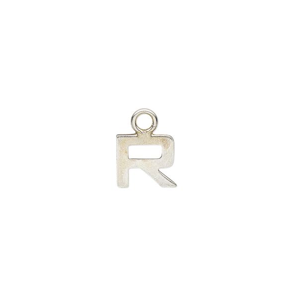Charm, sterling silver, 8mm single-sided modern square alphabet letter R. Sold individually. image number 0