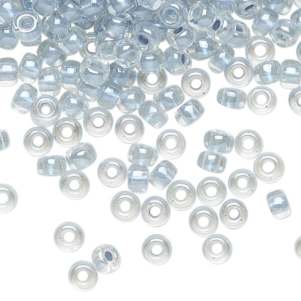 Seed bead, Miyuki, glass, pkg/250g, #6 rocaille, translucent blue-lined pearlized crystal clear, (RR-4611). image number 0