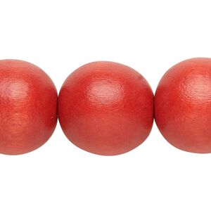 Bead, Taiwanese cheesewood (dyed / waxed), dark orange, 19-20mm round. Sold per 15-1/2" to 16" strand.