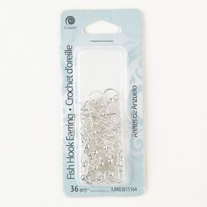 Ear wire fishhook 1pkg36, 15mm / 3mm ball / 5mm coil / open loop, 22 gauge silver-finished steel 18 pair