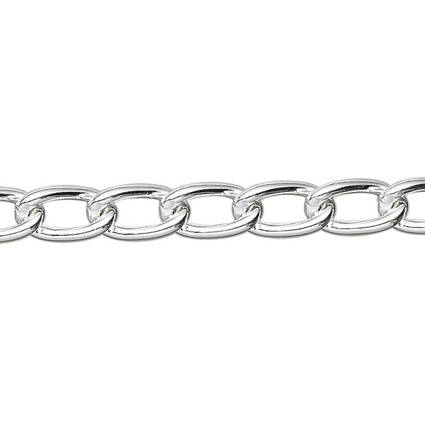 Chain, silver-plated steel, 6mm oval curb. Sold per 50-foot spool. image number 0