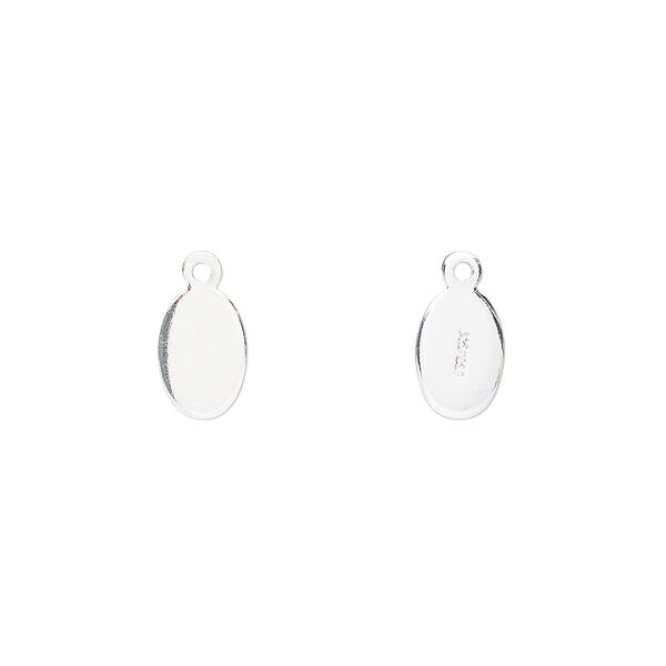 Drop, sterling silver-filled, 9x6mm flat oval tag, stamped with ".925/10SF." Sold per pkg of 4. image number 0