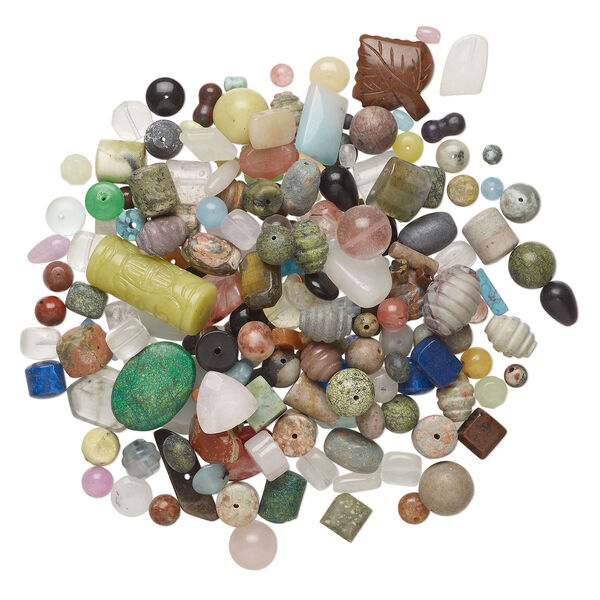 Multi-gemstone / glass 1pkg1, drilled / undrilled mixed shape bead 1/2 lb mix 4-35mm image number 1