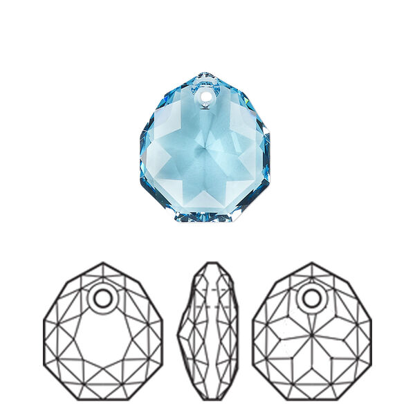 Drop 1pk aquamarine, Crystal Passions® 16x13.5mm pendant majestic 6436 image number 0