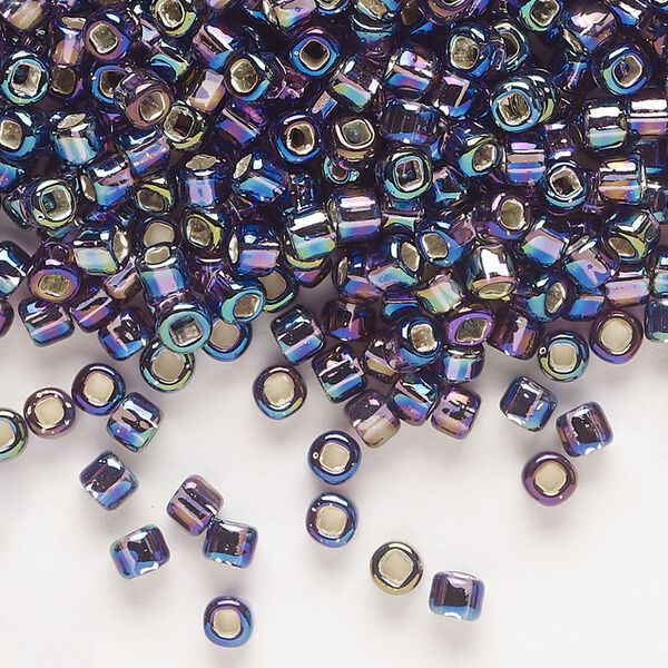 Seed bead, Dyna-Mites™, glass, silver-lined translucent rainbow purple, #6 round with square hole. Sold per 1/2 kilogram pkg. image number 0