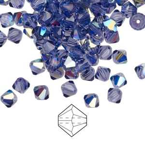 Bead 144pk tanzanite AB, Preciosa Czech crystal 5mm bicone