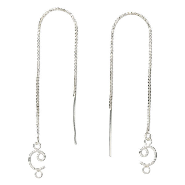 Ear thread, sterling silver, 4-1/2 inches with swirl and closed loop. Sold per pair. image number 0