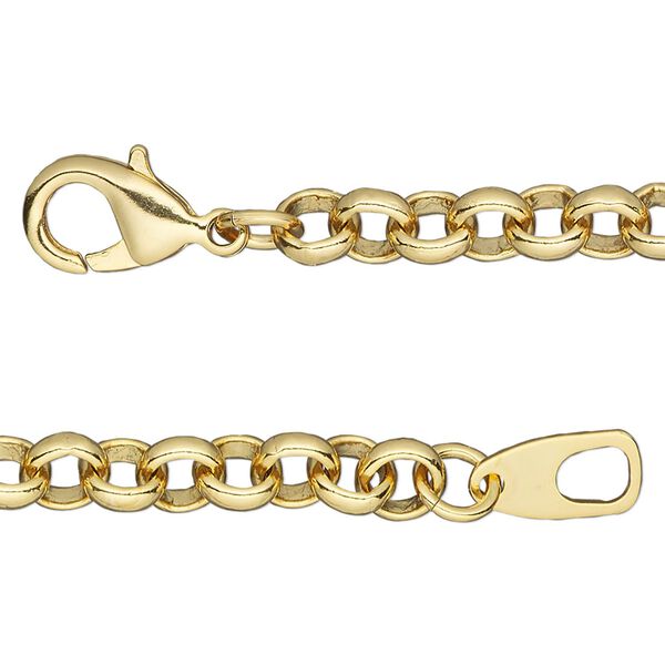 Chain, gold-finished brass, 6mm rolo, 20 inches with lobster claw clasp. Sold individually. image number 0