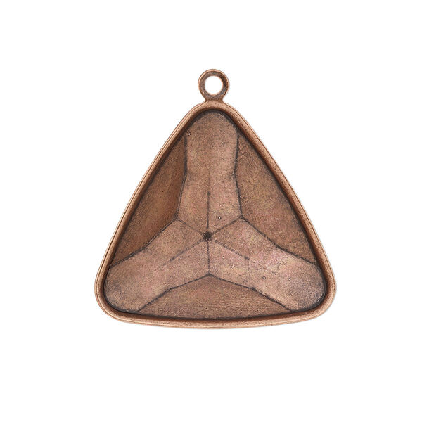 Drop, Almost Instant Jewelry®, antique copper-plated brass, 27mm faceted triangle with 23mm triangle setting. Sold per pkg of 2. image number 0