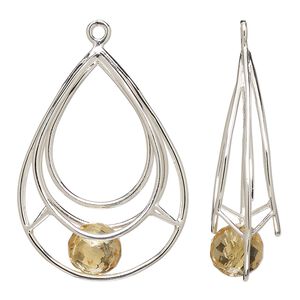 Focal, sterling silver and citrine (heated), 32x25mm open teardrop with 9mm hand-cut faceted round, B- grade, Mohs hardness 7. Sold individually.