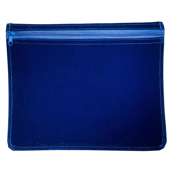 Anti-tarnish pouch, Zerust®, satin / nylon / "pewter" (zinc-based alloy), dark blue and blue, 10 x 8-inch rectangle with zipper. Sold individually. image number 0