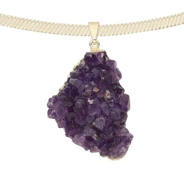 Amethyst druzy / copper / brass 1pkg1, gold-plated hand-cut freeform pendant natural 36x24mm-42x35mm image number 0