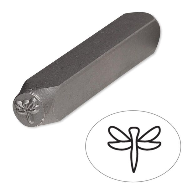 Stamp punch, tempered chrome vanadium steel, 6x5mm dragonfly, 2-3/4 x 3/8 inches. Sold individually. image number 0