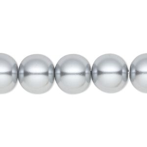 Bead, crystal pearl, silver, 12mm round. Sold per 15-1/2" to 16" strand, approximately 30 beads.