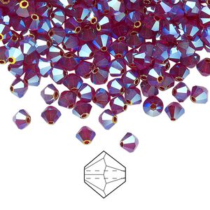 Bead 144pk Siam AB 2X, Preciosa Czech crystal 4mm bicone