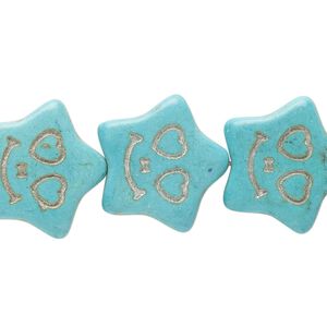 Bead, "howlite" (resin) (imitation), forest green, 20x19mm carved flat star. Sold per 15-inch strand.