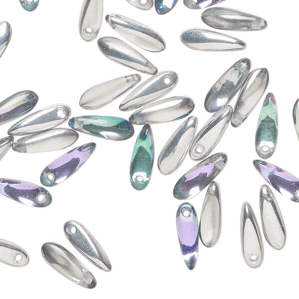 Bead 1pkg50 Czech pressed glass, clear vitrail, 10x3mm top-drilled dagger. image number 0