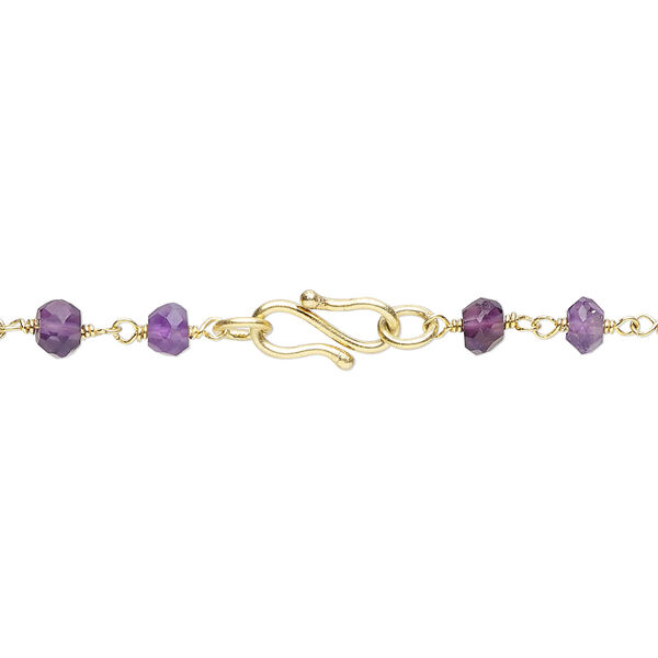 Necklace, amethyst (natural) and gold-finished sterling silver, 3.5-4mm faceted rondelle, 18 inches with S-hook clasp. Sold individually. image number 1