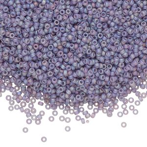 Seed bead, Miyuki, glass, pkg/35g, #15 rocaille, translucent matte rainbow light amethyst, (RR-157FR).