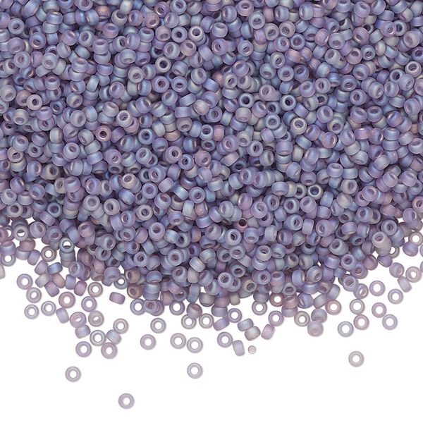 Seed bead, Miyuki, glass, pkg/35g, #15 rocaille, translucent matte rainbow light amethyst, (RR-157FR). image number 0