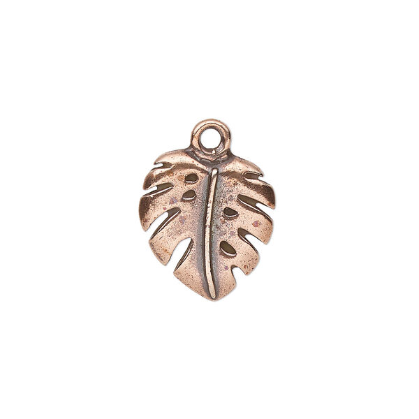 Charm, TierraCast®, antique copper-plated pewter (tin-based alloy), 16x14.5mm monstera leaf. Sold per pkg of 20. image number 0