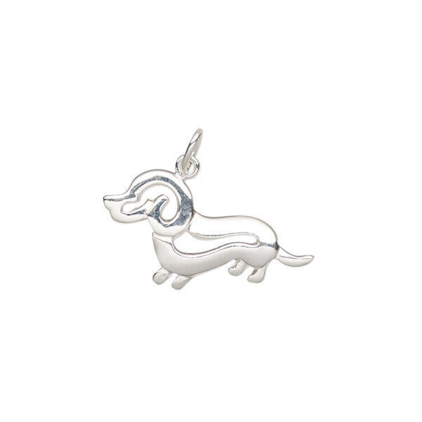 Charm, sterling silver, 22x13mm single-sided dog. Sold individually. image number 0