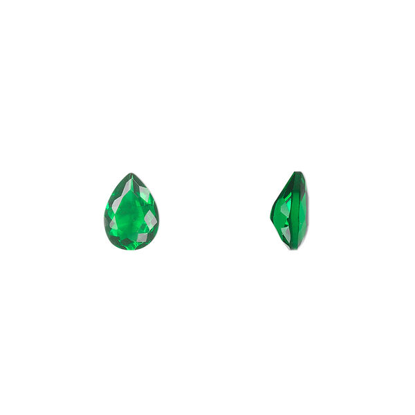Gem, cubic zirconia, emerald green, 7x5mm faceted pear, Mohs hardness 8-1/2. Sold per pkg of 2. image number 0